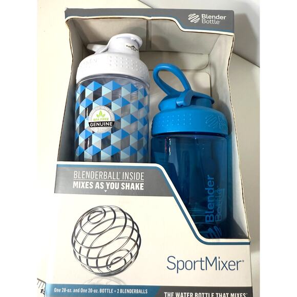 NIB 2 Pack BlenderBottle SportMixer 28oz & 20oz Blue Gray Shaker Cups w/ Balls - Picture 7 of 7